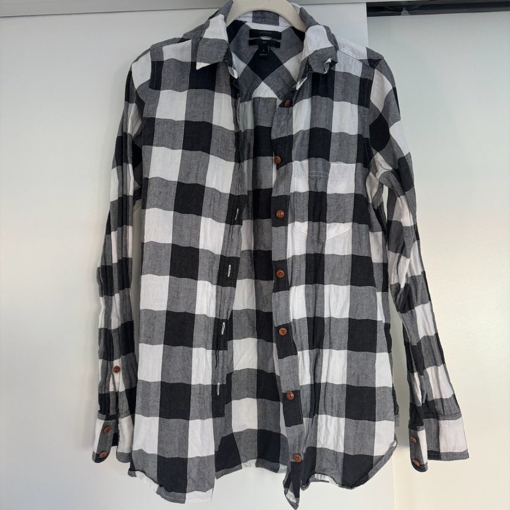 J. Crew Charcoal Buffalo Plaid Button Down Boy Shirt Size 4